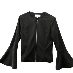 Calvin Klein Bell Sleeve Zip Blazer Jacket Womens 6 Black Stretch Career Formal